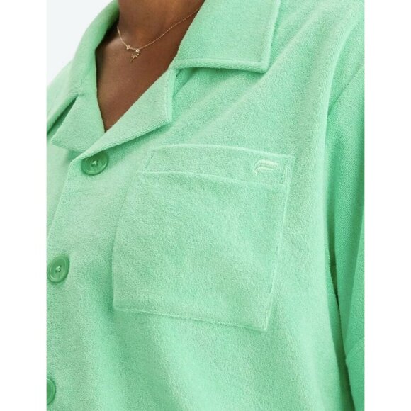 FABLETICS Mint Green Island Terry Boxy Button Up Size Large NWT Tropical Water - Picture 3 of 12